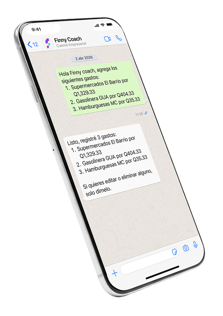 Mockup de conversación con Finny Coach en WhatsApp